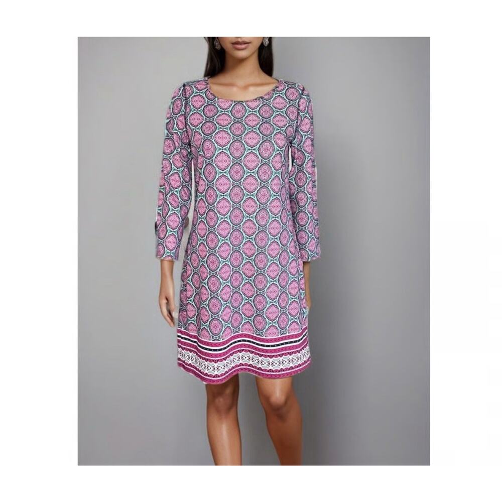 Cabana Life Dress Size M Resort Wear Sheath Pink Green Multi UPF 50+ Longsleeves